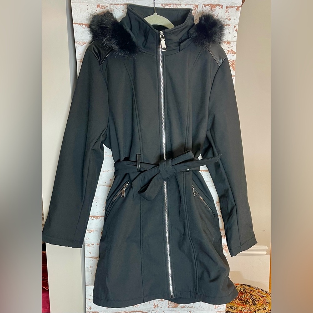 NWT Rebecca Minkoff Black Belted Trench Coat Size XL